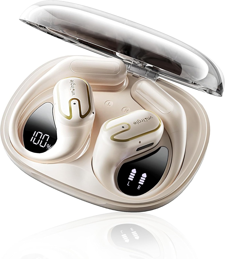 Casques d'oreille ouverts Ecouteurs sans fil - 5.4 Bouds d'oreille Bluetooth avec affichage numérique LED IPX7 Waterproof, casques sans fil Touch Control Air Conduction Stereo Sound avec pilotes 18.2mm 80H Playtime