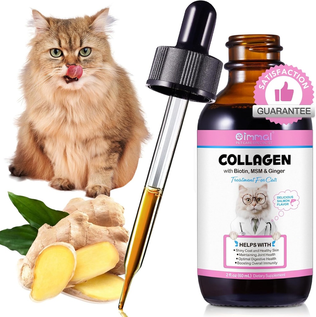 Collagène pour Chats 2 fl.oz, Collagène liquide pour Cats Drops, Collagènes à gazon Premium pour Cat Skin et Supplément Coat, Démangeaison pour Cat avec Allergies Immunité, avec Bovin Collagènes, Biotine, MSM