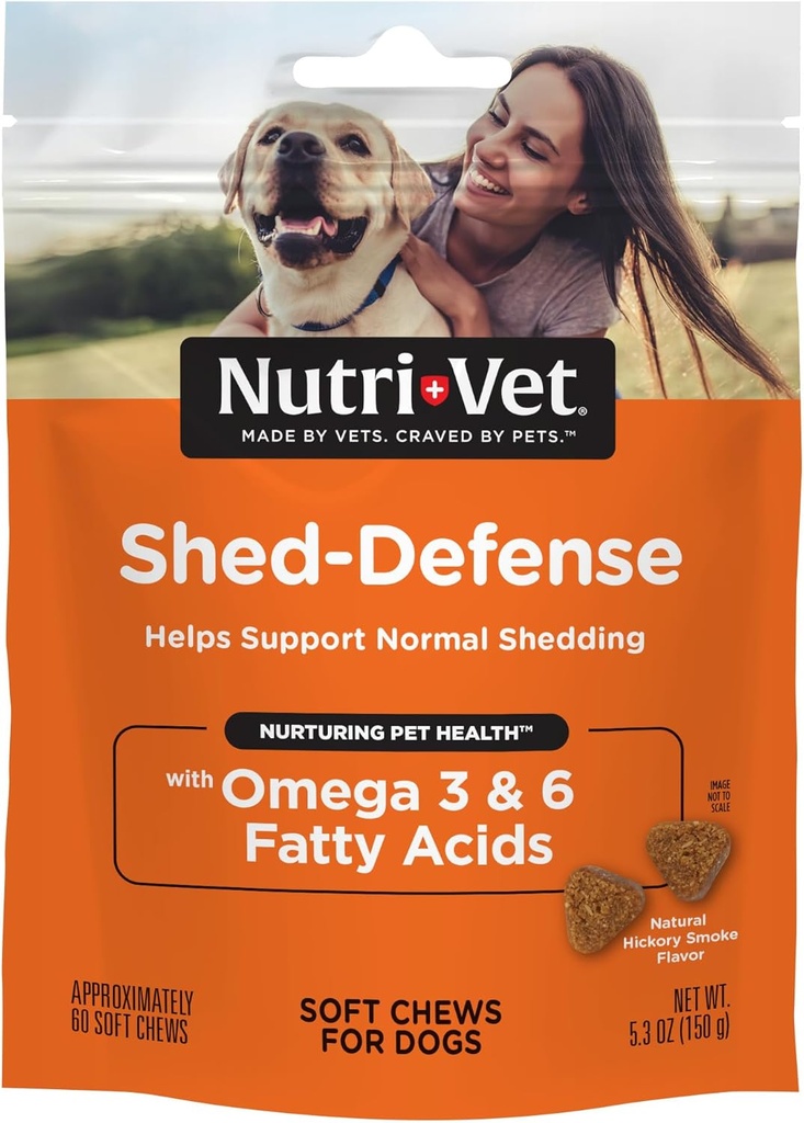 Nutri-Vet Shed Defense Soft Chews pour chiens, supplément de peau et de manteau pour chiens, Oméga 3 de l'huile de poisson, traitement de soulagement de la peau sèche et démangeaison, essentiels pour chiots, 60 Chews doux