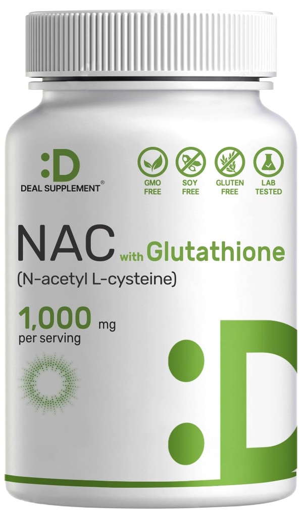SUPPLÉMENT DE DÉAL Supplément NAC (N-acétyl Cysteine) 1 000 mg par portion avec du glutathion réduit, 240 Capsules – Soutien antioxydant pour la santé immunitaire, le poumon et la fonction hépatique