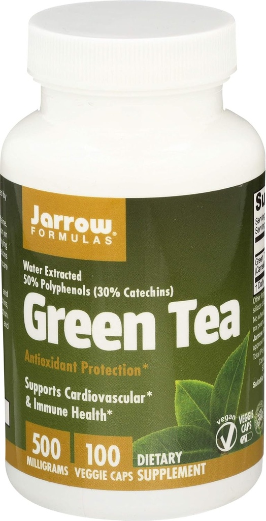 Thé vert 500 mg - 100 capsules de légumes, boîte de 2 - Antioxydants - 50% Polyphénols - Santé cardiovasculaire et immunitaire - 200 Total des portions
