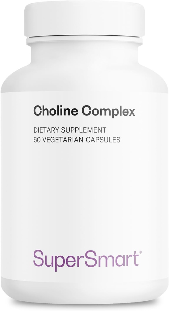 Supersmart - Complexe Choline (breveté et haute résistance) - avec le bitartrate de choline, le choline GPC et le choline CDP - Suppléments Choline de haute puissance (non-OGM et sans gluten) - 60 capsules végétariennes