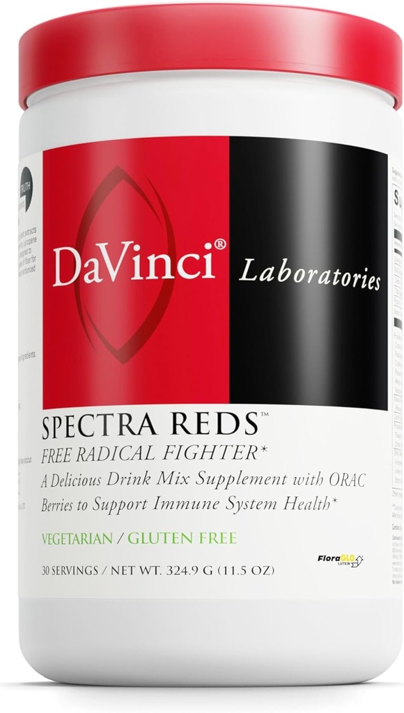 DAVINCI Labs Spectra Reds - Supplément de mélange de boisson pour la santé antioxydante* - Aide à la santé immunitaire et hépatique avec extrait de graines de raisin* - Supplément de poudre pour la santé oculaire et cardiaque* - 30 portions (324,9 g)