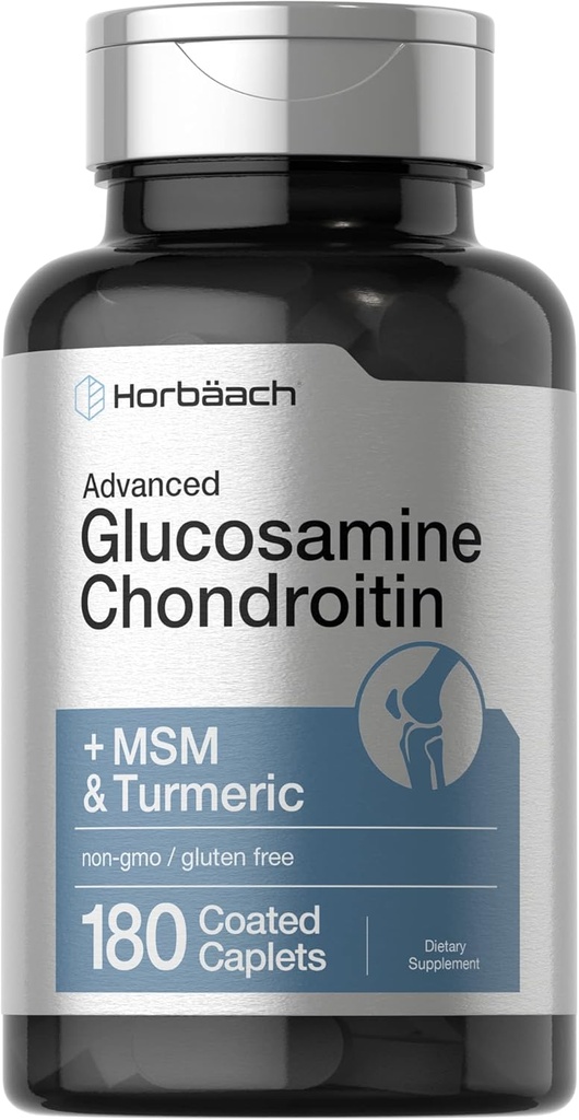 Horbäach Glucosamine Chondroïtine.Plus MSM & Turmeric. 180 Caplets enduits.