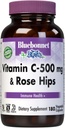 BlueBonnet Vitamine C 500 mg Plus Rosehips Capsules végétales, 180 Nombre