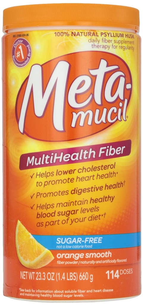 Métamucil, texture lisse, sans sucre, orange, poudre, 23,4 oz