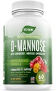 100% Pure D-Mannose Capsules 1000 mg avec extrait de canneberge, d'hibiscus et de dandelion, formule de prévention UTI professionnelle à action rapide pour la santé urinaire et le soutien de la vésicule