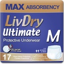 LivDry Ultime Incontinence Adulte Sous-vêtements, Couches Absorbantes Max Adultes avec Protection Fuite, Moyen, 17-Pack