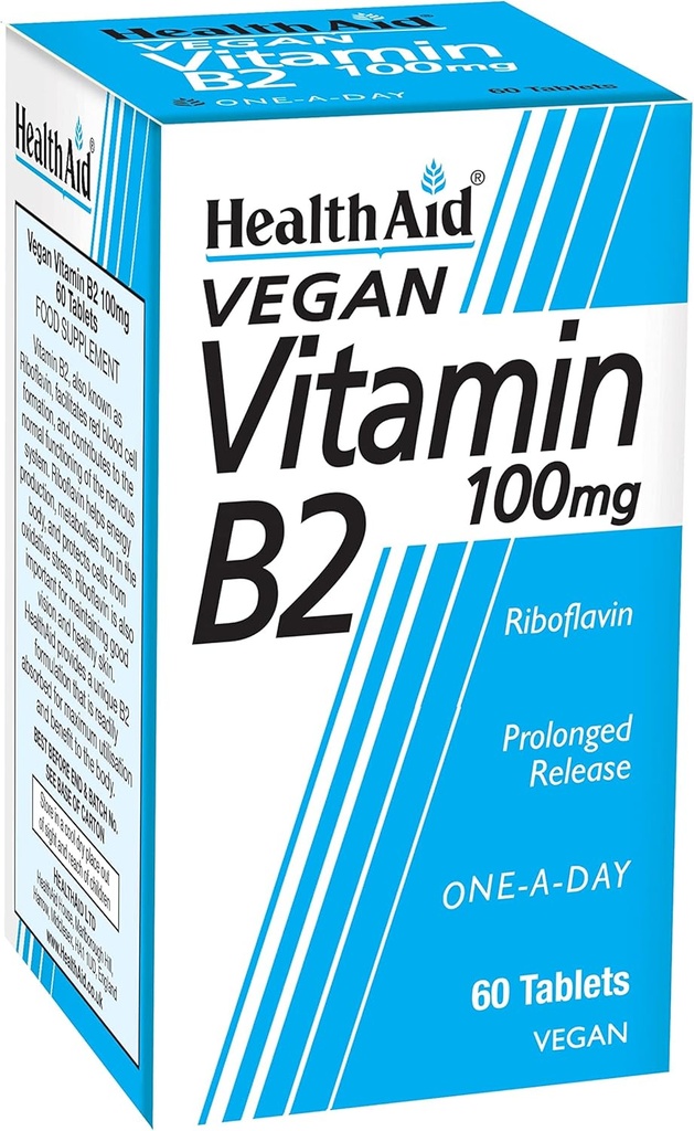 Health Aid Vitamin B2 (Riboflavin) 100mg - Prolonged Release 60 Tablets