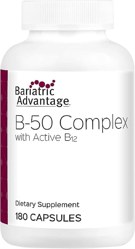 Complexe d'avantage bariatrique B-50 avec B12 actif, supplément de puissance élevée contenant toutes les vitamines B essentielles avec Choline, Inositol et PABA - 180 Compte