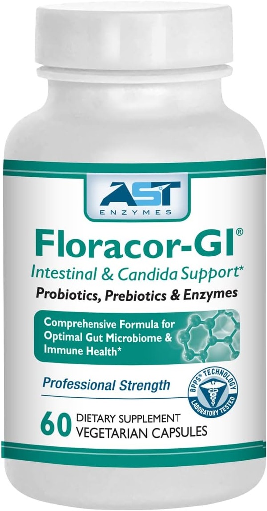 Floracor - Soutient la Santé Gut & Intestinale - Formule Probiotique Premium, Prébiotique et Enzyme - 60 Capsules Végétariennes