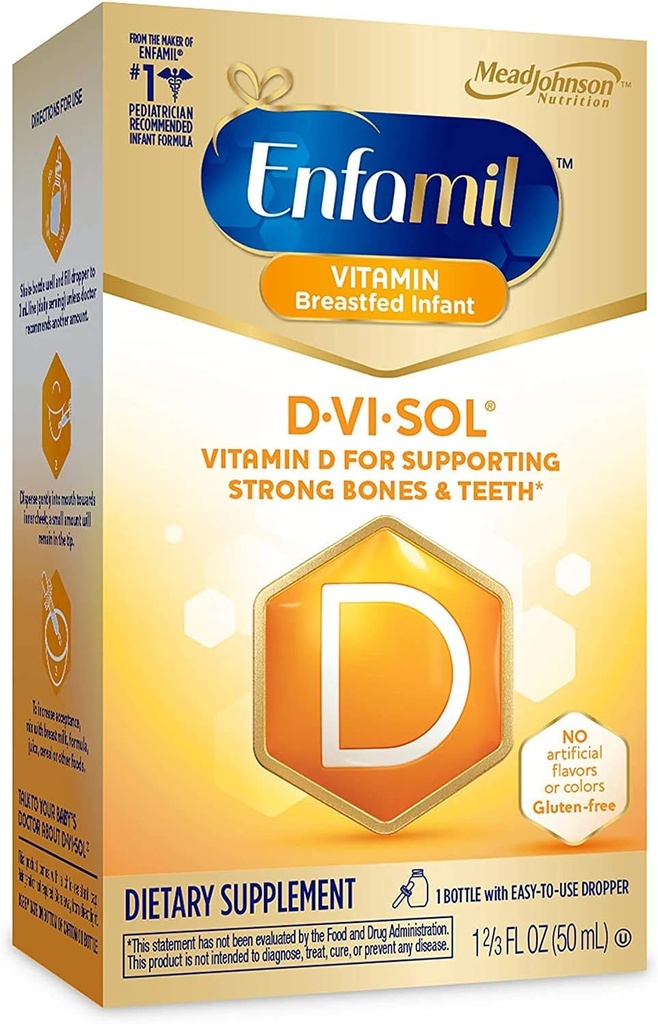 Enfamil D-Vi-Sol Vitamin D Drops for Infants, Supports Strong Bones and Teeth, Gluten-Free, Easy to Use Dropper Bottle 50 mL