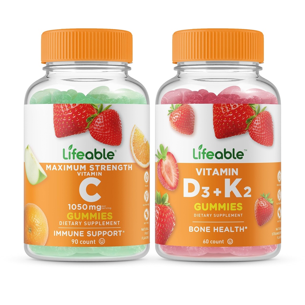 Vitamine vivante C 1050mg + Vitamine D3 + Vitamine K2, Gommies - Grande dégustation, supplément de vitamine, sans gluten, sans OGM, gommy à croquer