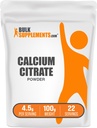 BulkSupplements.com Poudre de citrate de calcium - Supplément de calcium, haute biodisponible - Sans aromatisants et sans gluten, 4,5g par portion, 100g (3.5 oz) (paquet de 1)