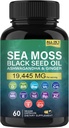 Moss de mer biologique, huile de graines noires, ashwagandha et capsules de gingembre, suppléments de mousse de mer avec racine de Burdock biologique, vitamine C, D3, curcuma et dock jaune pour le soutien énergétique, système immunitaire et peau
