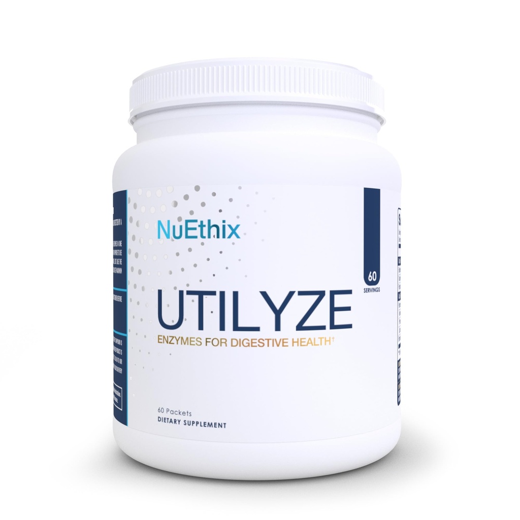 Formules NuEthix Utilyze Enzymes pour le bien-être digestif, complément alimentaire pour l'absorption des nutriments, 60 packets de voyage