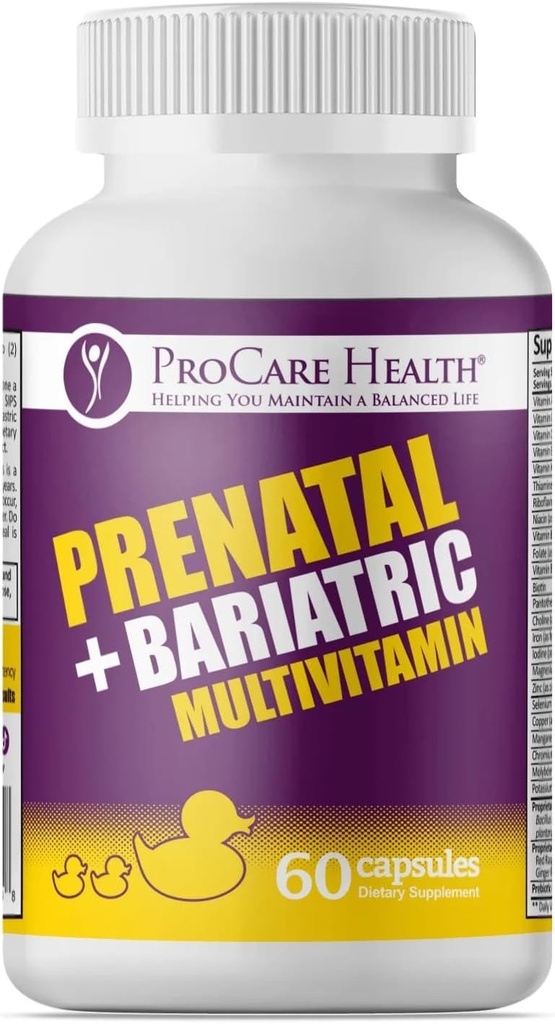 ProCare Health Multivitamine bariatrique prénatale avec fer (60 capsules faciles à avaler) – pour les femmes, vitamines bariatriques pour le pont gastrique et la Manche gastrique (1 mois d'approvisionnement)