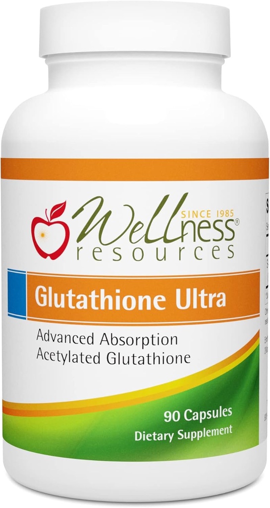 Ressources pour le bien-être Glutathion Ultra Supplement - Biodisponible S-acétyl L-Glutathion (SAG) - Antioxydants, détox et immunosanitaire pour la santé - Absorption élevée, non OGM, sans gluten, 90 capsules