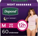 Depend Night Defense Couches Adultes, Incontinence & Postpartum Bladder Sous-vêtements pour femmes, jetable, nuitée, moyenne, Blush, 60 Compte (4 Packs de 15), Emballage May Vary