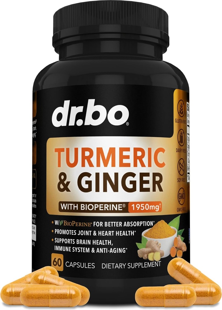 Turmeric Curcumin with BioPerine & Ginger Supplement - 1950mg Organic Tumeric and Curcumin BioPerine Black Pepper Pills - Turmeric and Ginger Supplement 60 Capsules