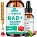 Suppléments NAD pour les femmes et les hommes, Liposomal NAD Nicotinamide Riboside Resveratrol 900mg, TMG, Quercetin, Vitamine B3, Supplément liquide organique NAD resveratrol pour la longévité, l'énergie, anti-âge, Focus