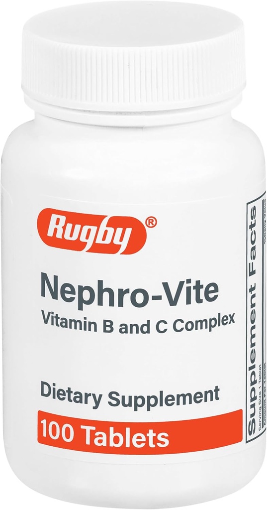 Rugby Nephro-Vite Comprimés complexes de vitamine B et C - Supplément alimentaire - 100 Compte (1 paquet)