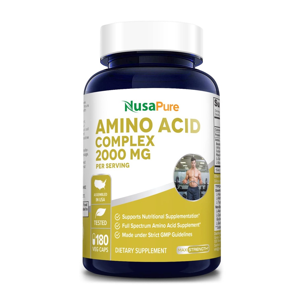 Mélange complexe d'acide amino NusaPure 2000 mg-180 Caps (non-OGM, sans gluten)