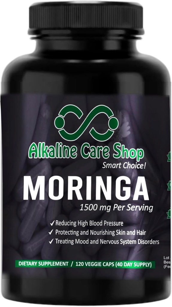 Soin de l'alcaline (en anglais seulement) Moringa Premium Extract 1500mg (en anglais seulement) Vitamine C) Haute absorption, 100% naturelle, aliments entiers, Supplément non OGM (en anglais seulement)