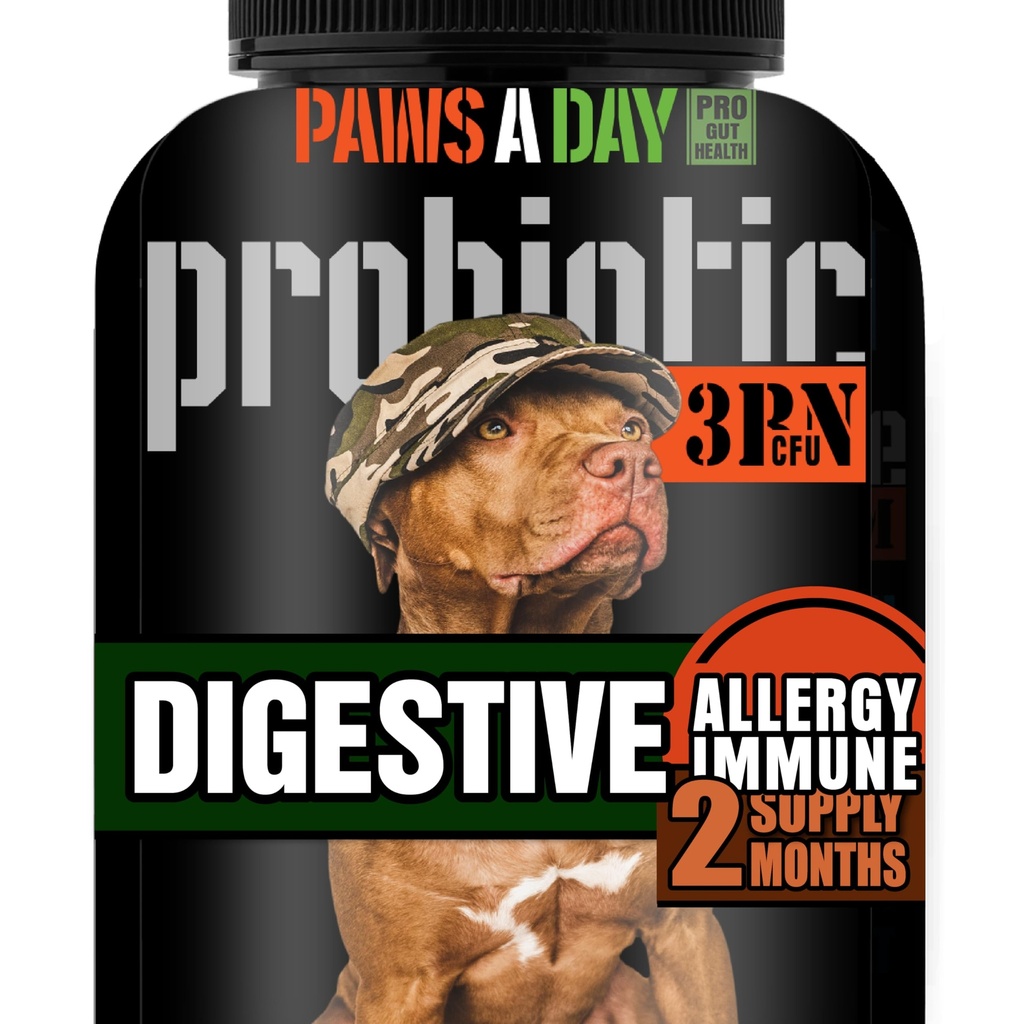 Probiotiques pour chiens appartenant à l'Armée de terre pour les levures, les démangeaisons et les oreilles démangeaisons, le soulagement de l'allergie, la santé digestive, la diarrhée occasionnelle et le soutien immunitaire, 3 milliards d'UFC, 60 ovules