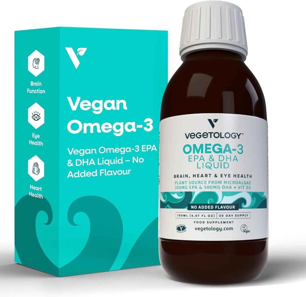 Vegan Omega 3 Liquide, de Microalgues, 800mg de DHA de l'EPA, avec la vitamine D3, soutient la santé du coeur, du cerveau et des yeux, huile de poisson naturelle alternative, Royaume-Uni Fabriqué, Sans saveur