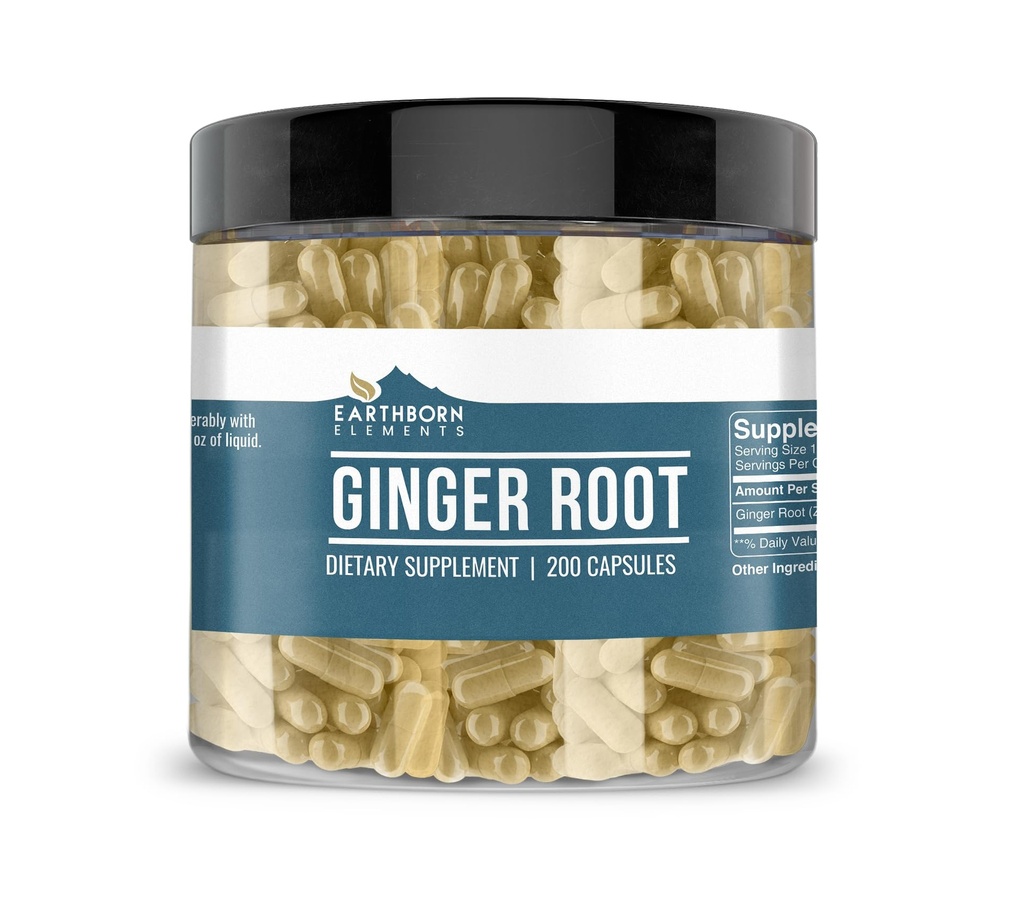 Éléments d'origine terrestre Racine de gingembre (200 capsules) Pure et non diluée, aucun additif