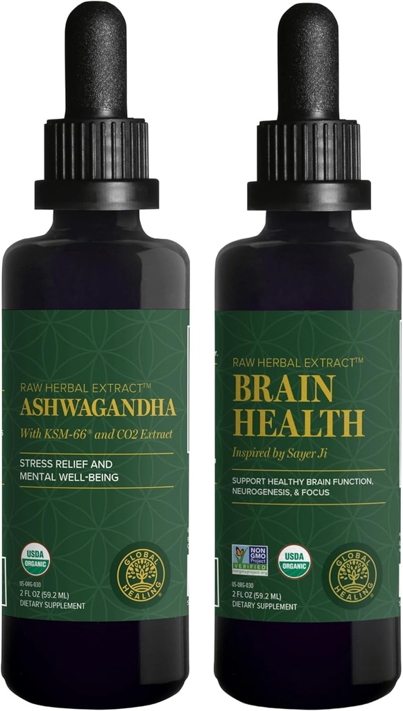 Global Healing Center Ashwagandha & Cerveau Health Kit - Complexe Ashwagandha, soutient l'humeur, la fonction