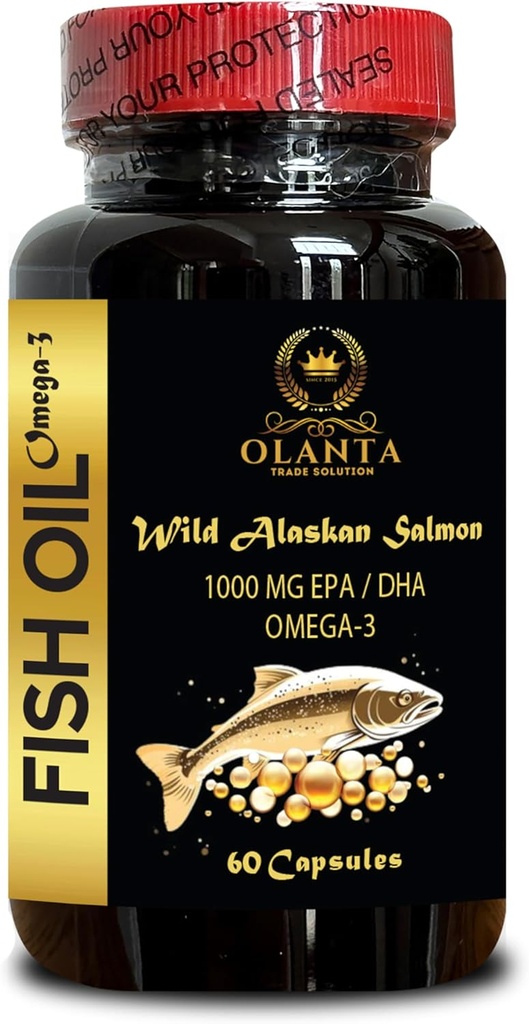 Omega 3 Huile de poisson - Source Omega 3 Supplément, Huile de poisson sauvage, Omega 3 suppléments acides gras organiques sans rot 1 bouteille 60 capsules