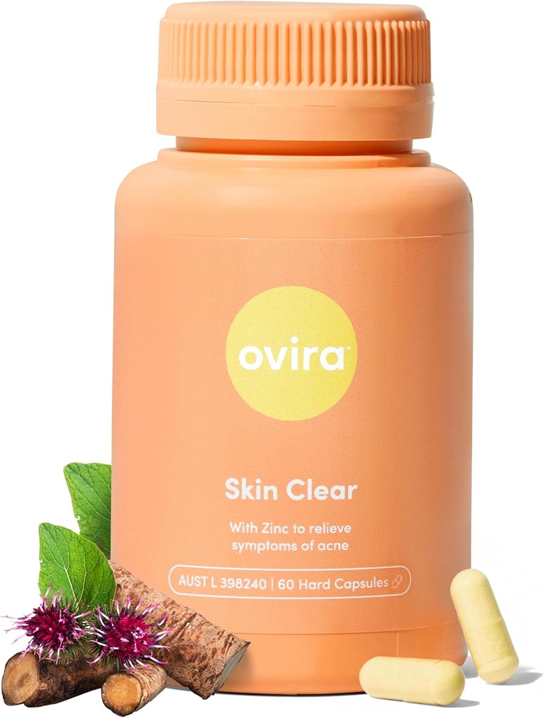 Ovira Skin Clear avec ZINCBRIGHT - 60 Capsules pour la peau claire et brillante.