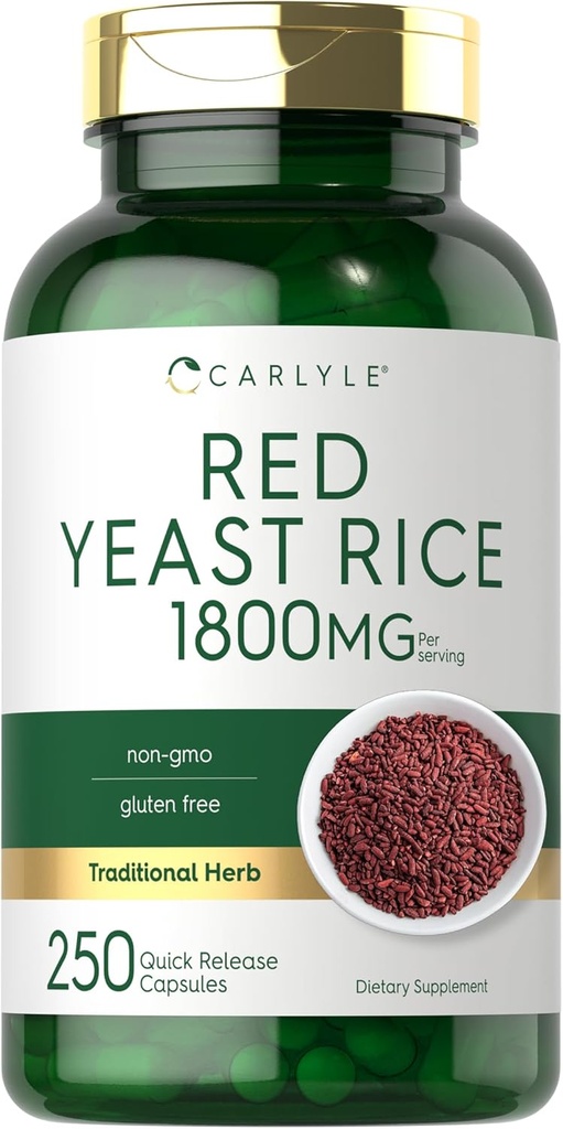 Carlyle Red Yeast Rice Supplement | 1800 mg | 250 Capsules | Non-GMO & Gluten Free