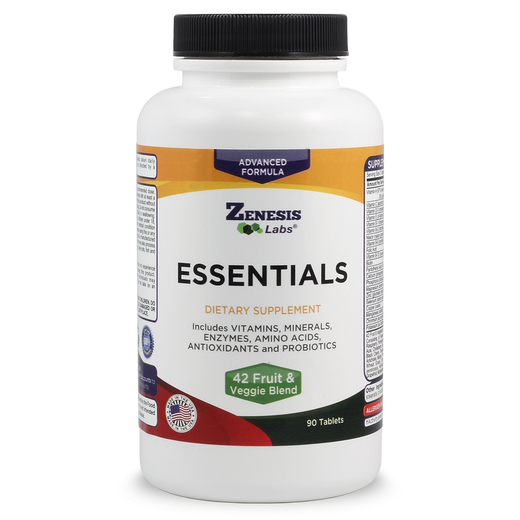 Zenesis Labs Essentials - une multivitamine naturelle et nutritive riche - avec minéraux, enzymes, acides aminés, antioxydants et probiotiques - 90ct