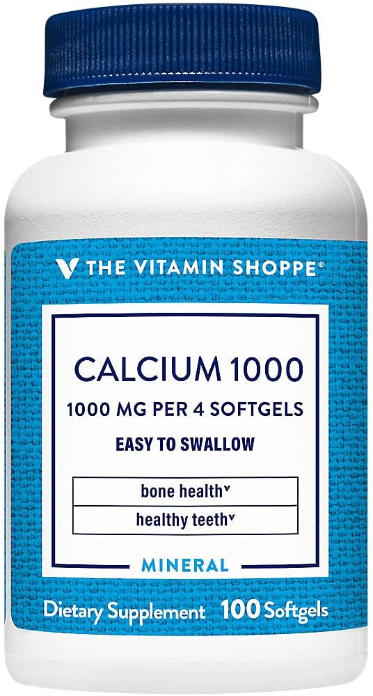 The Vitamin Shoppe Calcium 1,000MG, Easy to Swallow Softgels, Supports Bone & Teeth with 400IU of Vitamin D (100 Softgels)