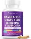 JB Wellness Resveratrol Grain Extract, Berberine, Quercetin - Supplément en polyphénol pour les femmes et les hommes avec extrait de noni, N-acétyl Cysteine, Acai Extract - 60 Capsules