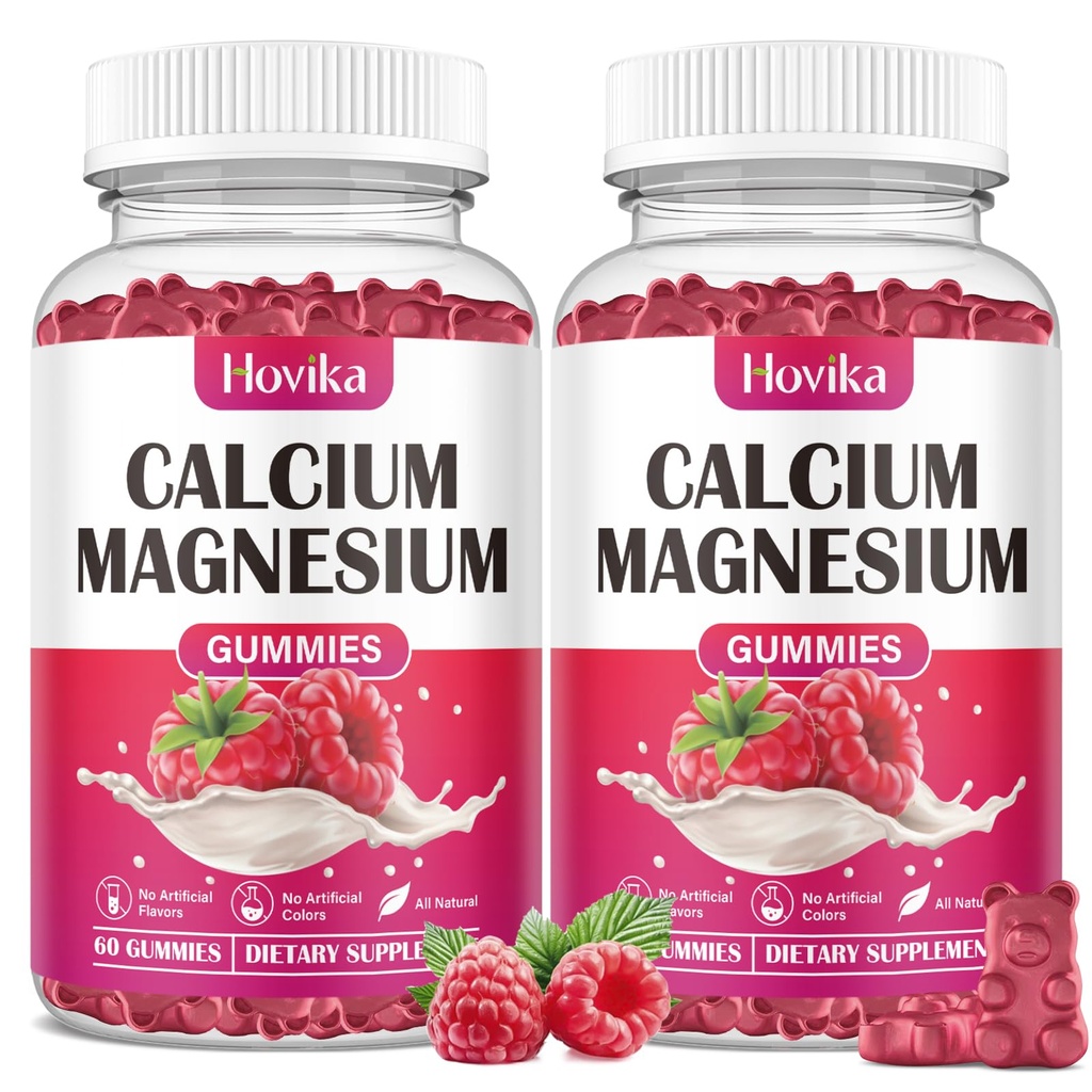 Calcium Magnésium Zinc Gommies-Calcium Magnésium 2:1 Rapport avec la vitamine D3, K2, B6, B12 pour la force osseuse, la fonction musculaire et la santé nerveuse, formule d'absorption supplémentaire, végétalien, parfum de framboise 120 Gommies
