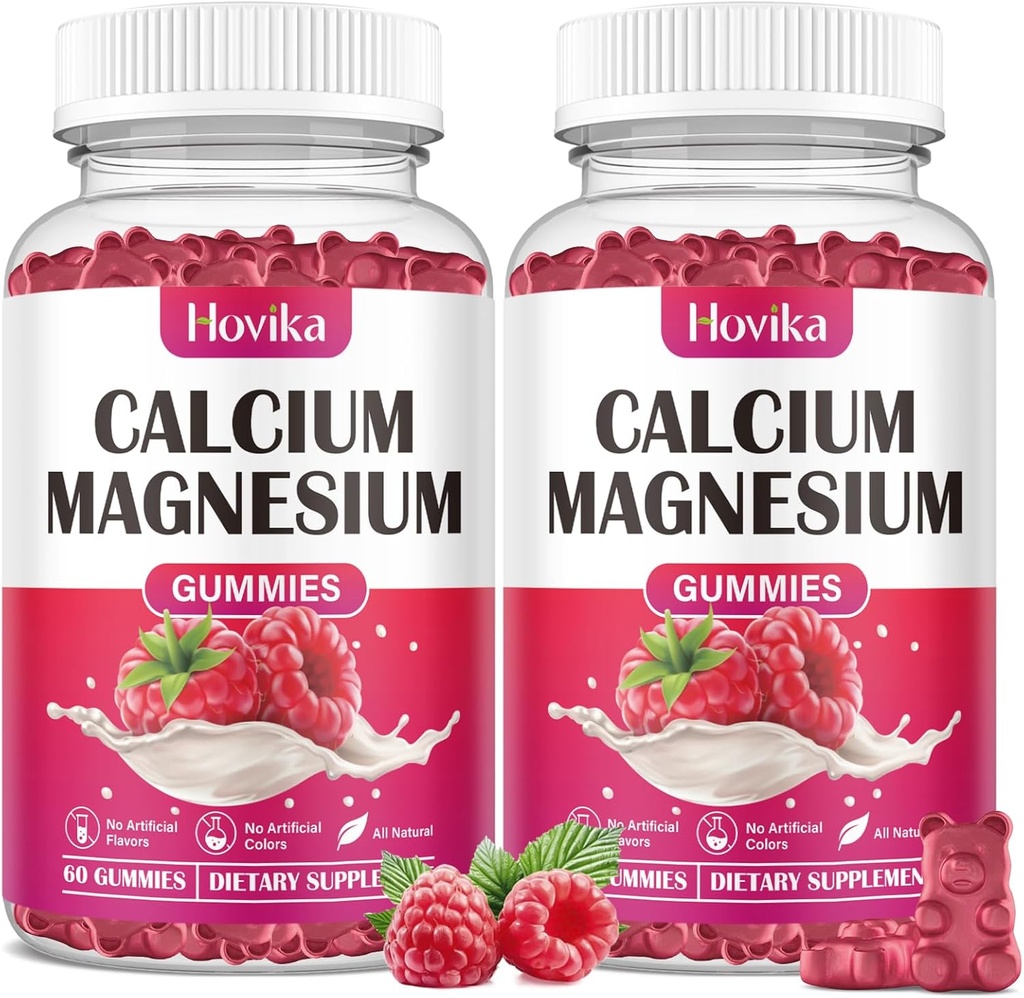 Calcium Magnésium Zinc Gommies-Calcium Magnésium 2:1 Rapport avec la vitamine D3, K2, B6, B12 pour la force osseuse, la fonction musculaire et la santé nerveuse, formule d'absorption supplémentaire, végétalien, parfum de framboise 120 Gommies