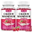 Calcium Magnésium Zinc Gommies-Calcium Magnésium 2:1 Rapport avec la vitamine D3, K2, B6, B12 pour la force osseuse, la fonction musculaire et la santé nerveuse, formule d'absorption supplémentaire, végétalien, parfum de framboise 120 Gommies