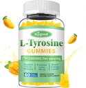 Gummies L-Tyrosine pour adultes et enfants - Supplément L-Tyrosine de 1000mg Gummies pour le cerveau, l'humeur, le soutien énergétique, végétalien et sans gluten, Mango Flavor, 60 comte