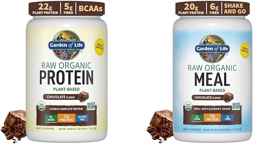 Garden of Life Poudre de protéines de chocolat végétalien biologique Raw Organic Meal Replacement Shakes - Poudre de protéines végétaliennes à base de chocolat