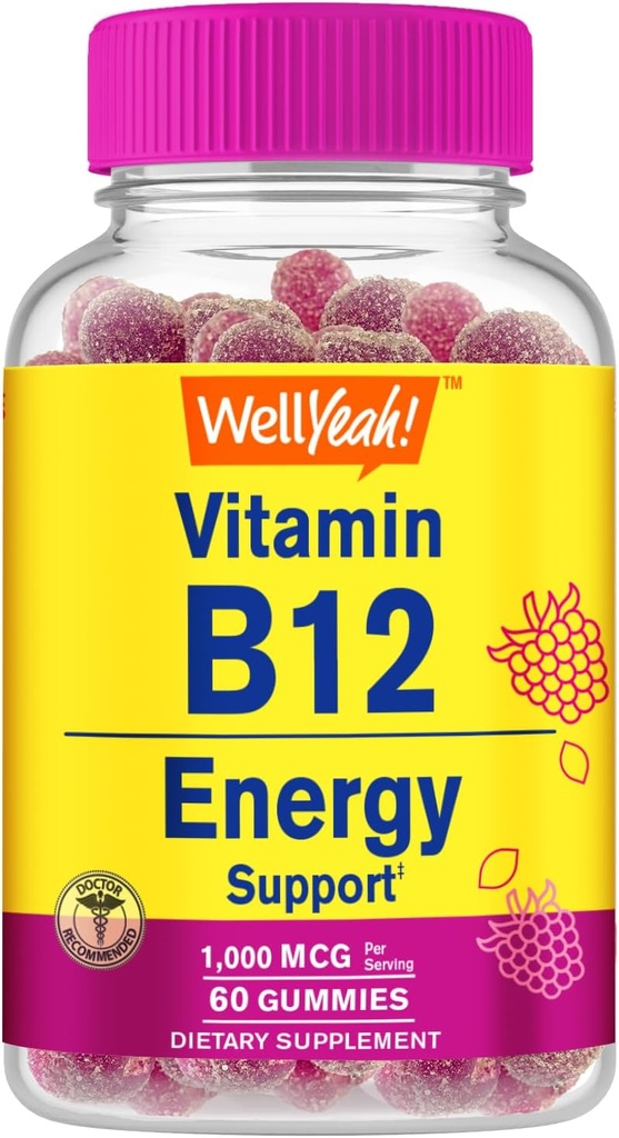 Eh bien oui Vitamine B12 1000mcg Gommies - pour l'énergie, l'humeur, le métabolisme et le système immunitaire Support - Vegan Friendly et sans gluten, sans OGM et sans médecin recommandé - 60 Gommies