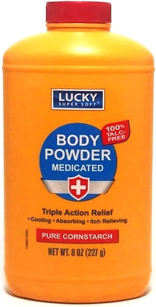 Lucky Super Soft Medicated Body Powder, 8-oz., Soothes Itch, Cools Skin, Absorbs Moisture, Dries Oozing of Poison Ivy, Oak, Sumac