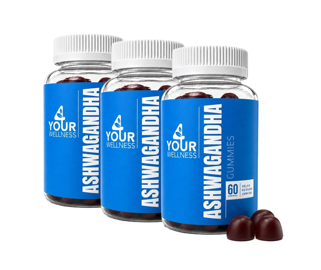 Ashwagandha Gummies Mixte Berry KSM-66, Lion's Mane, Vitamine-D, Non-OGM, Sans gluten, Sans gélatine & Kosher (180 comte (paquet de 3))