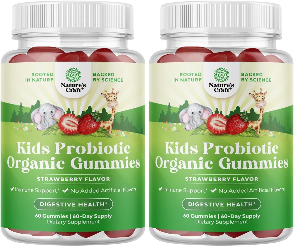 Natures Craft Gommies bio probiotiques de l'USDA pour les enfants - Vitamine probiotique probiotique pour l'immunité et la santé digestive pour les enfants non-OGM pour les enfants - Probiotiques biologiques de l'UFC 2.5B doux Flaveur de fraises (4 mois)