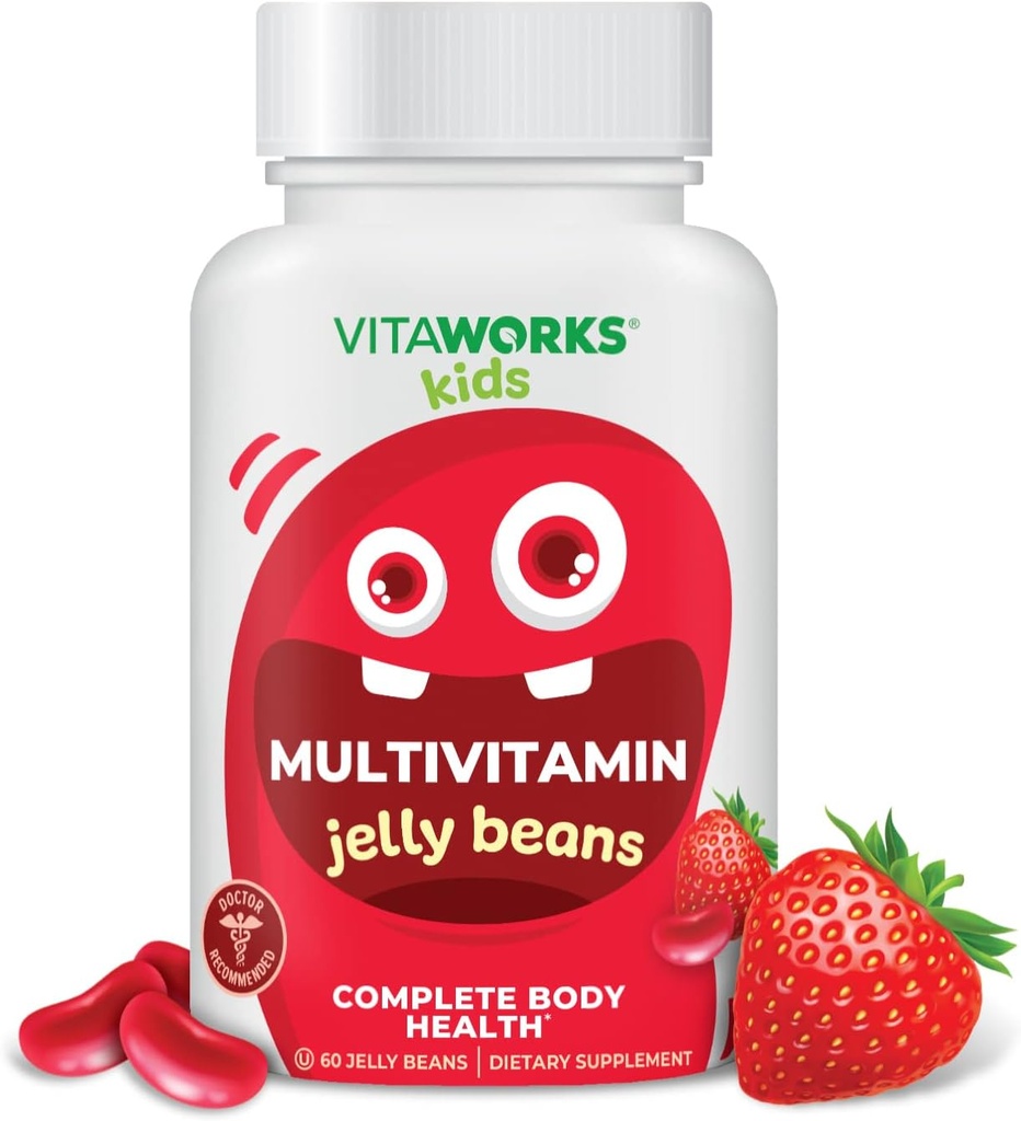 Enfants Multivitamines et Minéraux Haricots - Saveur de fruits naturels savoureux - Végétarien, sans OGM, sans noix - Supplément alimentaire - Santé corporelle complète pour les enfants - 60 gelées