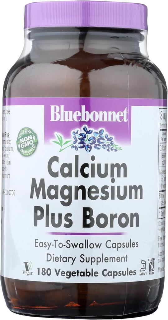BlueBonnet Calcium Magnésium Plus Boron Capsules végétariennes, blanc cassé, 180 Compte