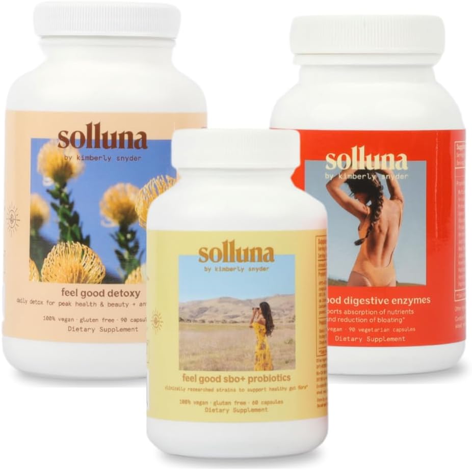 Solluna de Kimberly Snyder Kit de démarrage digestif — Enzymes digestifs + Probiotiques SBO (avec prébiotiques et postbiotiques) + nettoyants pour les colonies